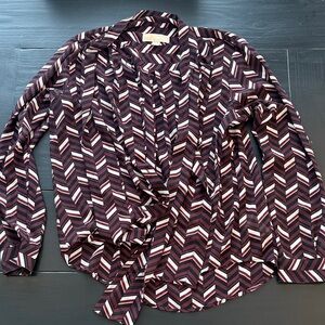 Michael Kors Womens Georgette Tie-Neck Button Down Blouse, purple, Large